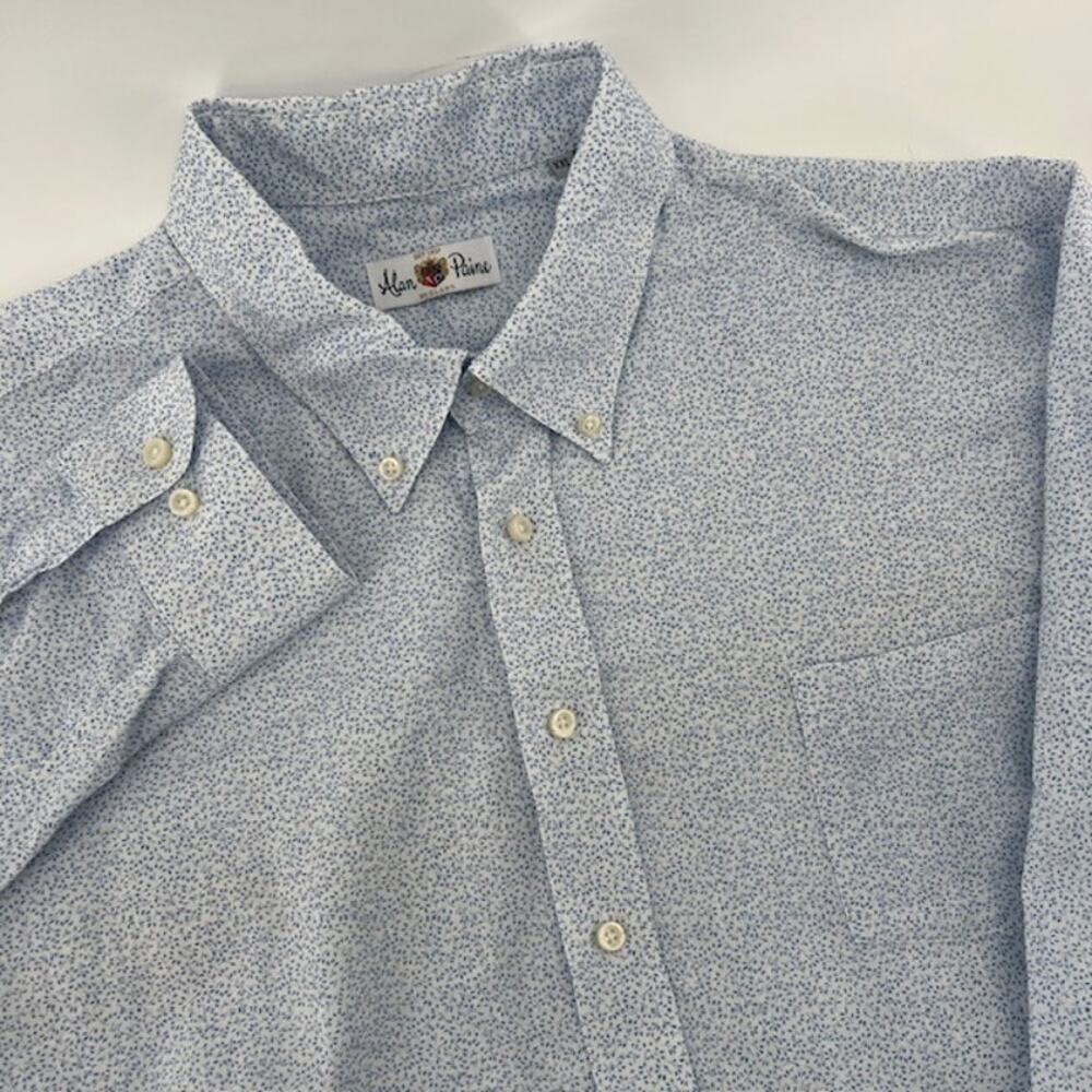 Alan Paine 100% Cotton Button Down Shirt Mens XXL Blue White Floral Classic Prep